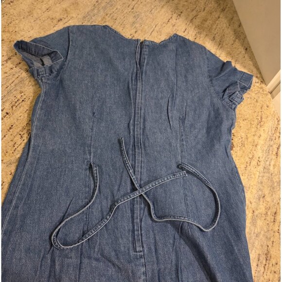 Vtg. Bobbie Brooks Dress Cottage Maxi Sz M Embroidered Floral Denim Modest Tie - Picture 11 of 16